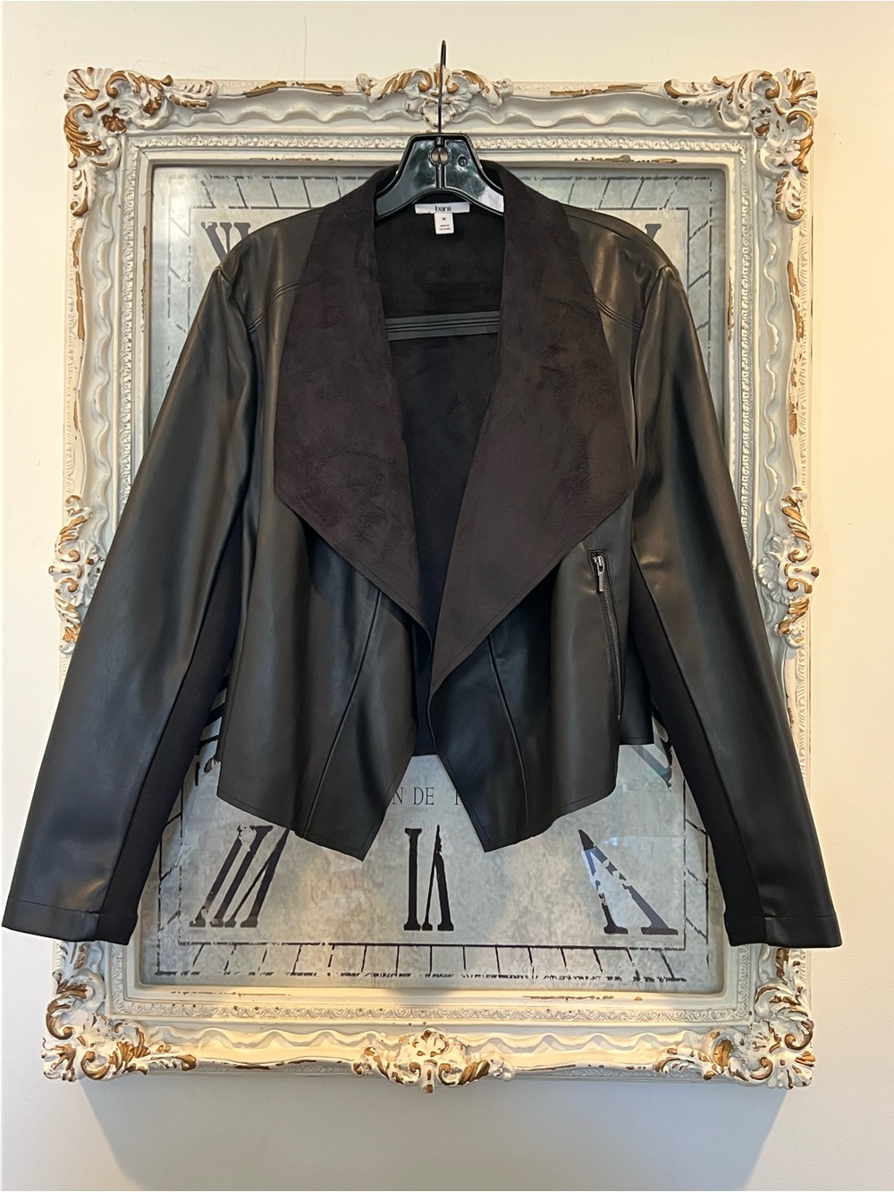 Black Faux Leather Draped Jacket - Bar III